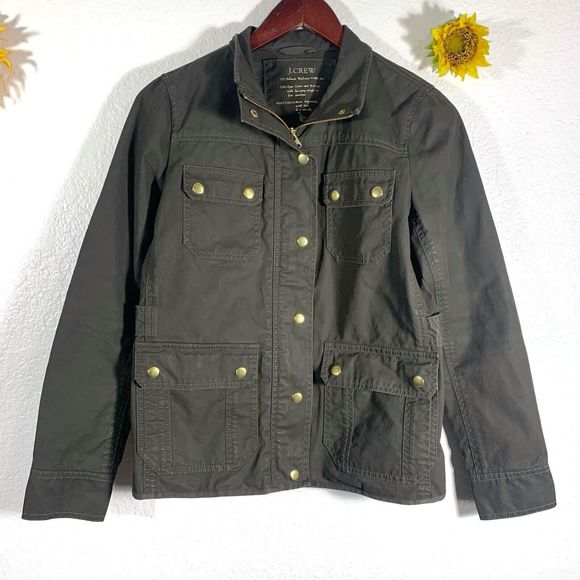 J. Crew Resin Coated Twill Field Olive Green Jacket XS Women’s - Picture 2 of 15